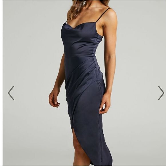 Showpo Nwt DAZZLING LIGHTS DRESS IN NAVY SATIN - Picture 1 of 15